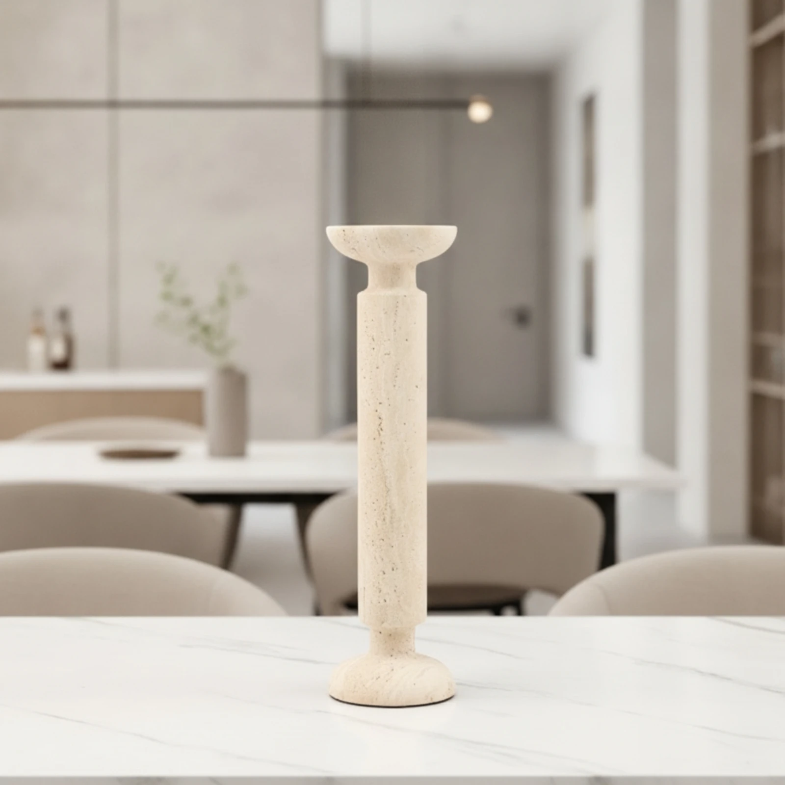 Travertine Candle Holder Decorative Stone Candle Holder Votive Stand Geometric Decor Matte for Tabletop, Dining Table