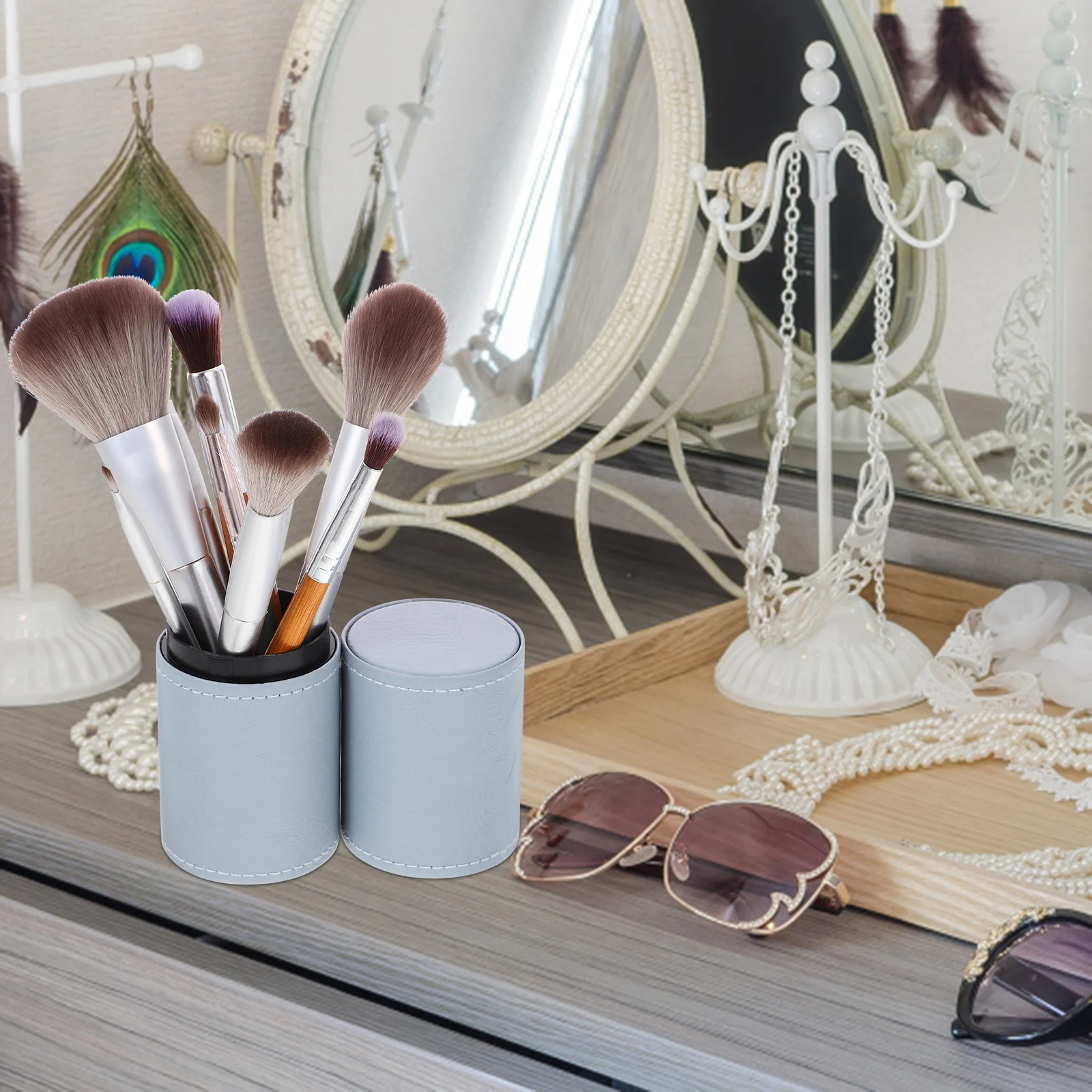 

Makeup Brush Container Color PU Make Up Brush Holder Cup Holder Cup Desk ganizer Pen Pencil Craft Art Storage Solution