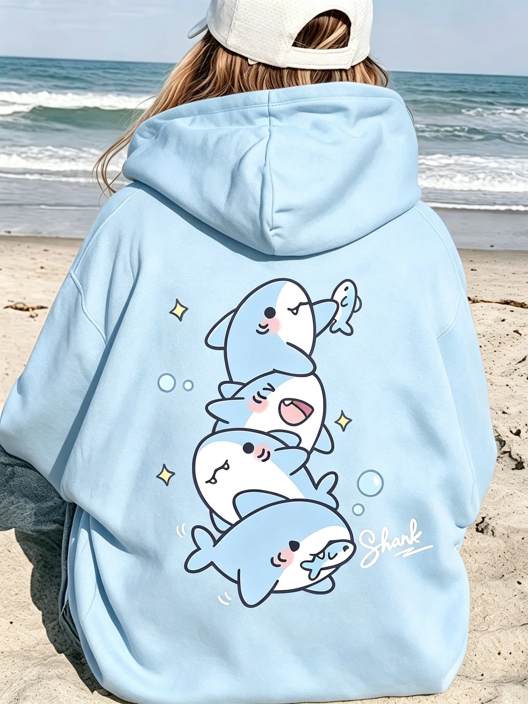 Lady Shark Pattern Hoodie – Modischer und vielseitiger Sweatshirt, geeignet für den Freizeitgebrauch. Hoodies Damen-Sweatshirt