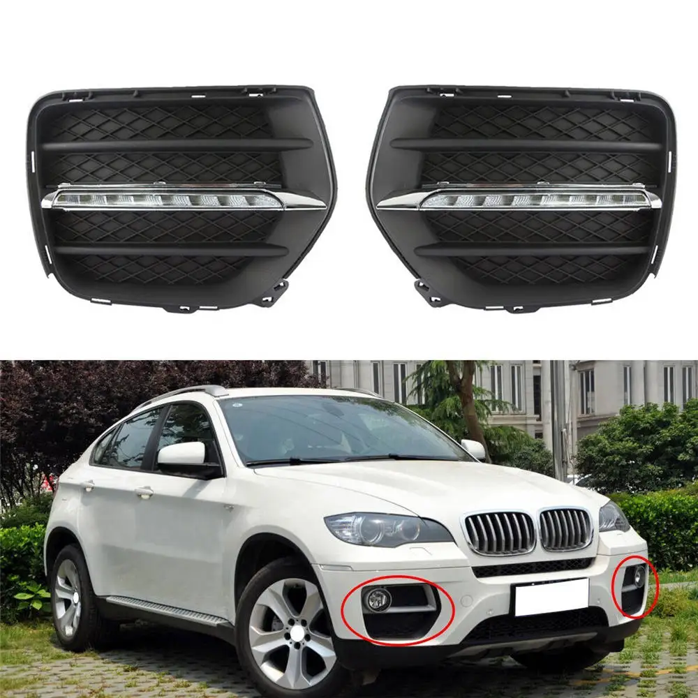 

1 пара передних дневных ходовых огней, белые светодиодные DRL, противотуманные фары, автомобильные аксессуары для BMW X6 E71 2009 2010 2011 2012 2013