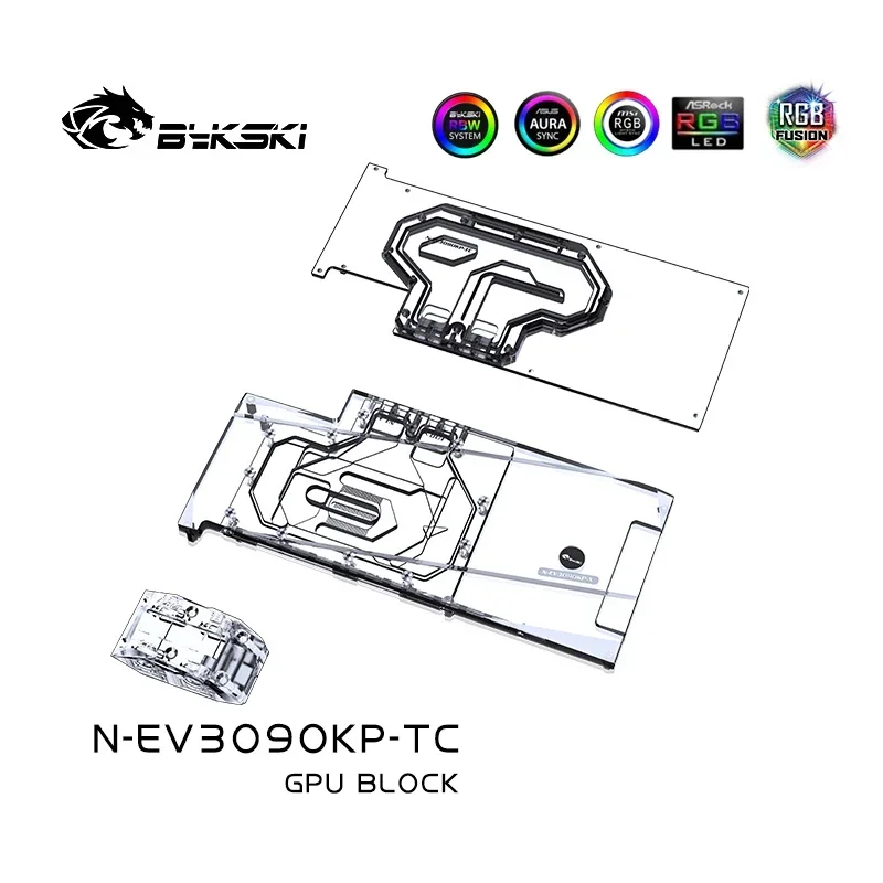 Bykski GPU-koelblok voor EVGA RTX3090 Kingpin Hybrid Backplane/watergekoelde videokaart, koperen RGB-radiator, N-EV3090KP-TC.