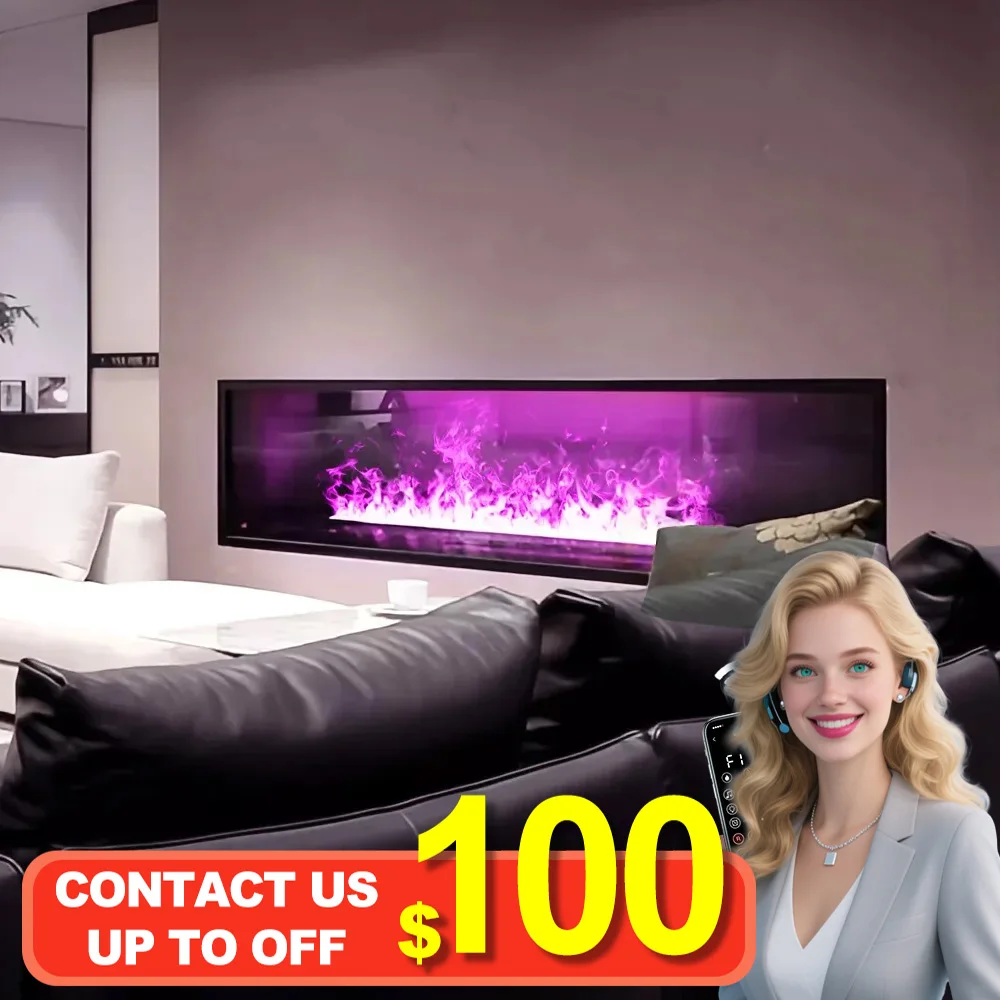 

Регулируемый 3D светодиодный камин с туманом, управляемый через приложение, распыленный водяной пар, встроенное украшение из неонового пламени, подходит для украшения дома