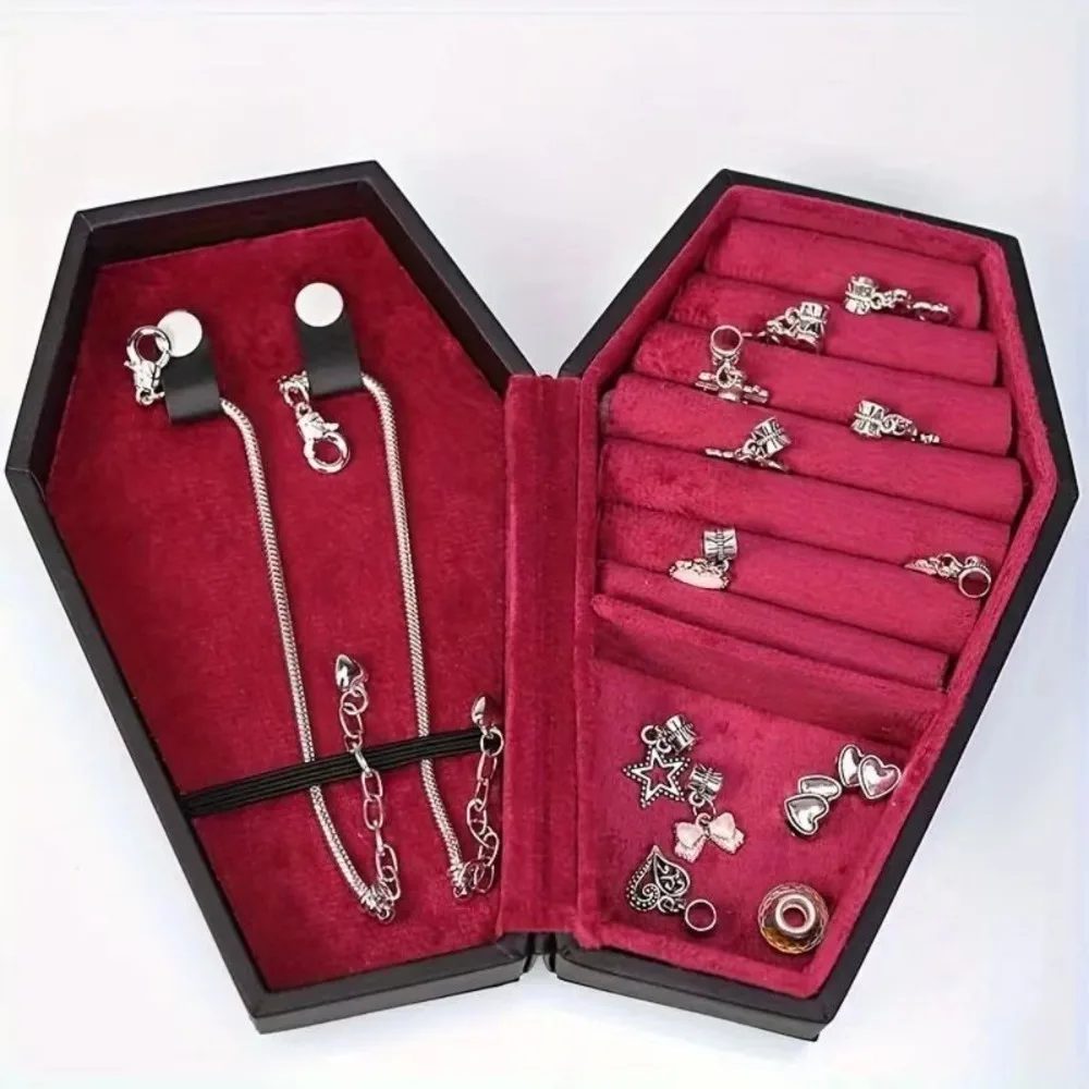 Gotische Sarg-Schmuckbox, Samt-Displaybox, Halloween-Geschenkverpackung, Aufbewahrungsbox für Schmuckstücke, eleganter tragbarer Schmuck-Organizer – Detail 9