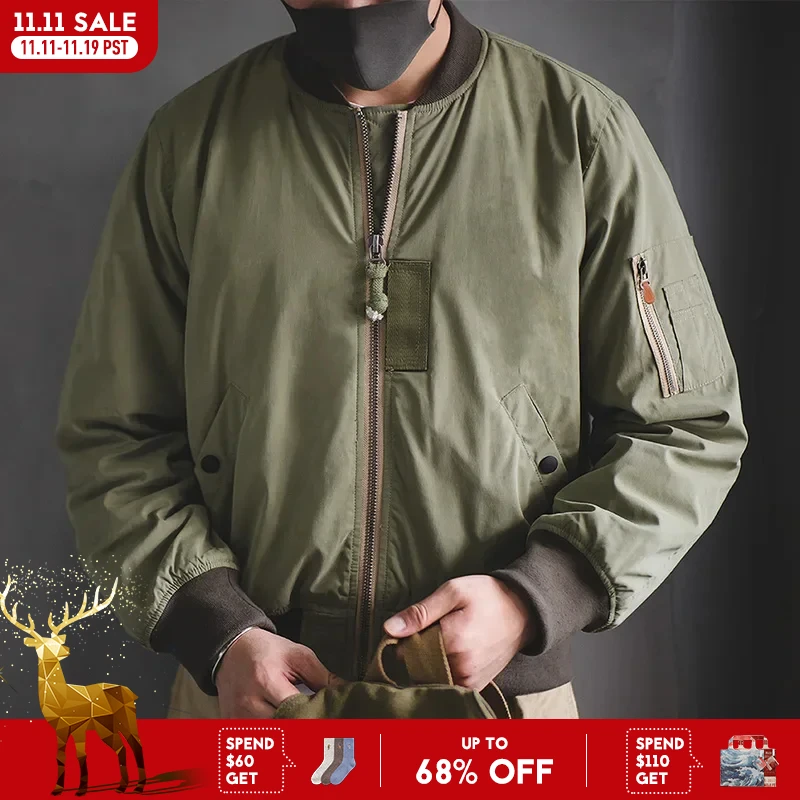 Maden Blouson bomber MA1 rétro pour hommes, épaissi avec détails de baseball et poche intérieure. Idéal pour l'hiver, il offre confort et style avec une touche rétro