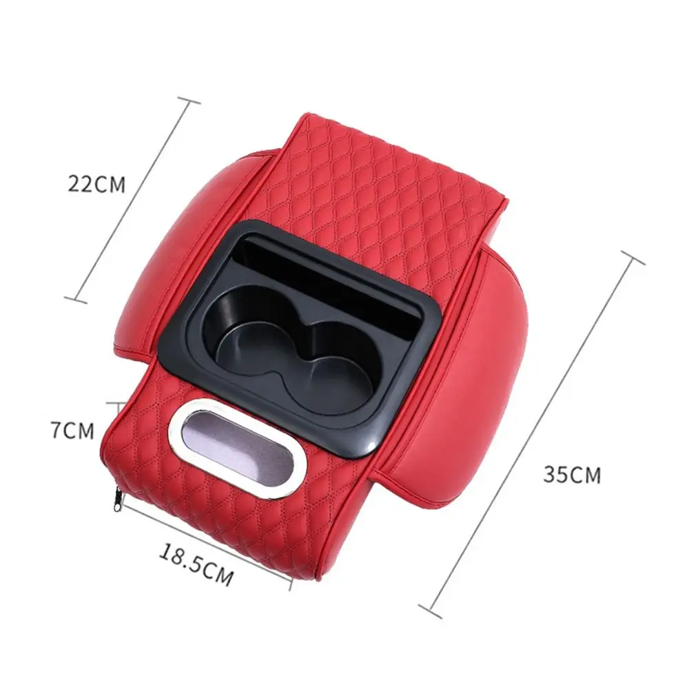 Car Center Console Height Increasing Armrest Cushion Multifunctional PU Leather Armrest Pad with Cup Holder Tissue Box