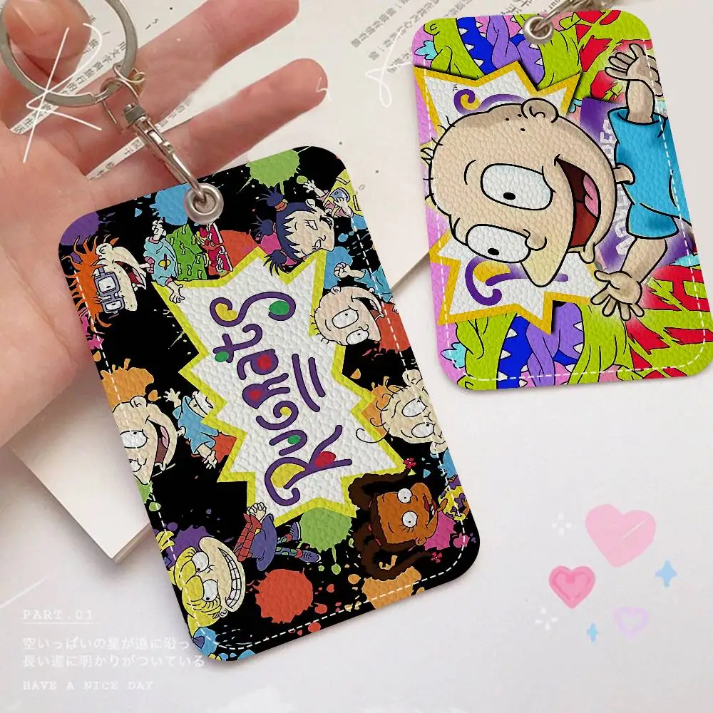 Classic Children Animation R-Rugrats Style PU Access Card Holder With Keychain - Executive Protection For Bank Card Subway Bus