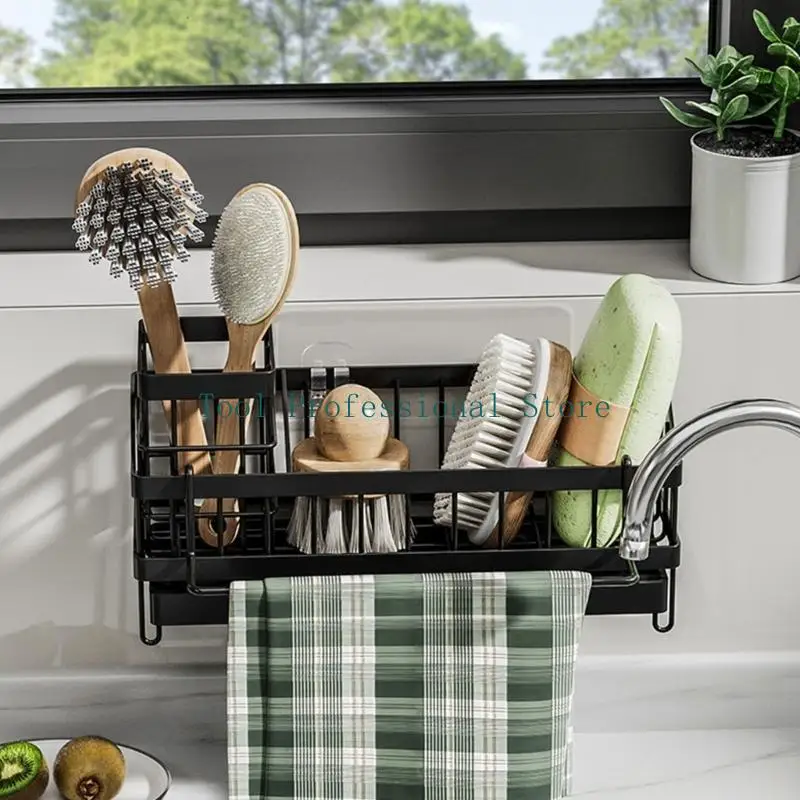 

57qf Кухонная раковина Организаторы Dishcloth Держатель с ржавой губкой с дренажным подносом организаторов ванной