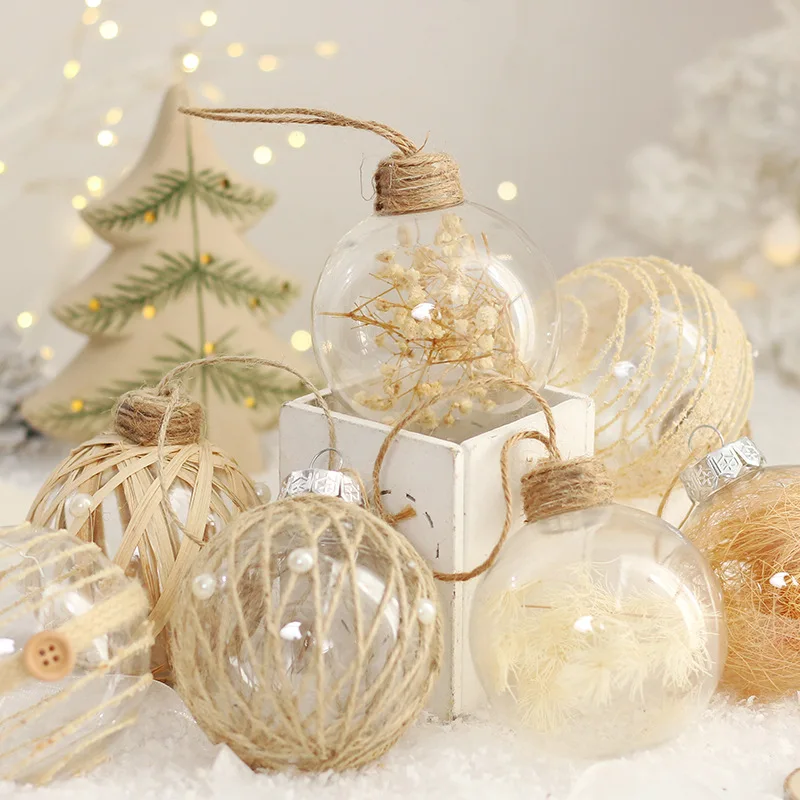 Neue Weihnachtsschmuck, transparent, mit PET umwickelt, Schnur, Weihnachtskugel-Set, Weihnachtsbaum-Dekorationskugeln