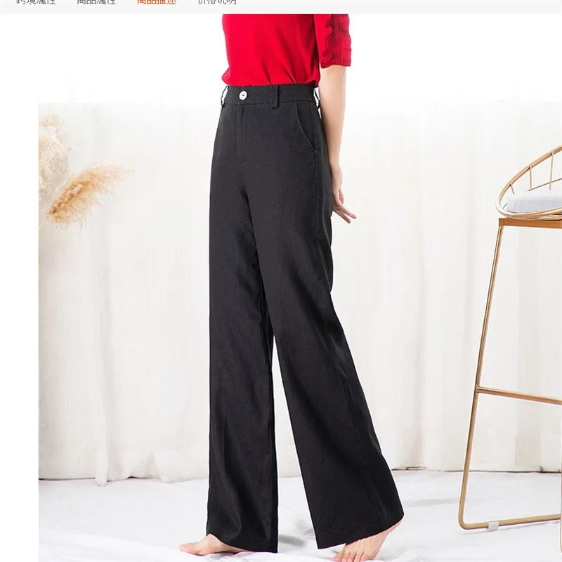 Summer Cotton Linen Pants Women Elegant High Waist White Wide Leg Pants Woman Casual Loose Straight Full Trousers Female