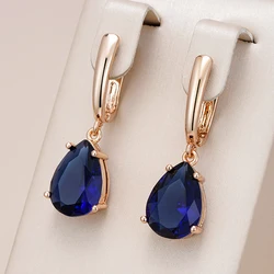 Kinel New Water Drop Dark Blue Long Dangle Earrings for Women 585 Rose Gold Color Natural Zircon Wedding Earrings Daily Jewelry