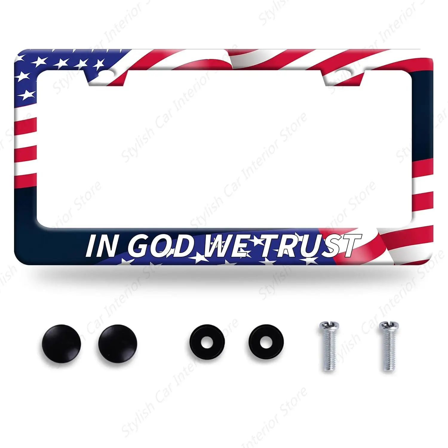 in God We Trust License Plate Frame with American Flag Christian License Plate Stainless Steel Auto Parts Funny License