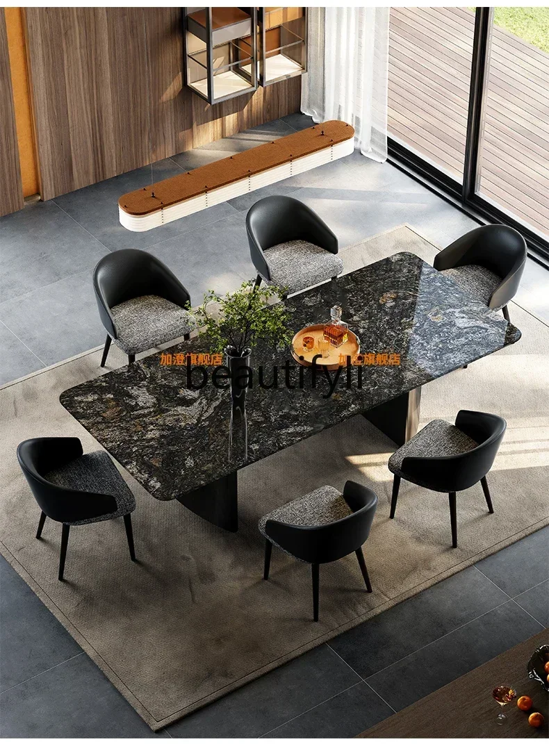 

Luxury stone marble dining table Italian light luxury high-end dining table rectangle
