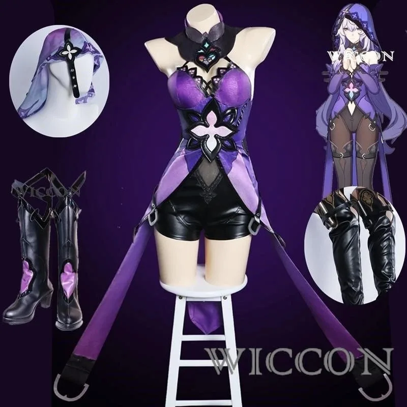 Qq45Honkai Star Rail Black Swan Kostum Cosplay Wig Gaun Ungu Seragam Hiasan Kepala Taman Kenangan Pesta Halloween untuk Wanita