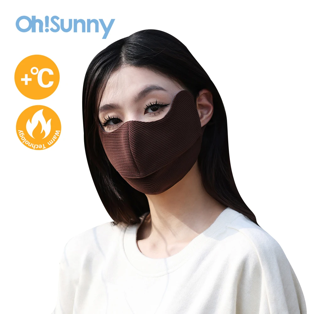 OhSunny Winter Warm Face Cover 2024 New Solid Color Waffle Pattern 3D Design Mouth Open Masks Windproof  Anti-UV UPF50+