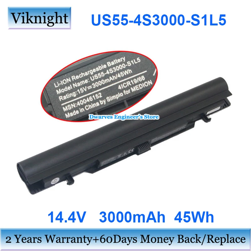 

14.4V 3000mAh US55-4S3000-S1L5 40046152 4ICR19/66 Original Battery for Medion Akoya MD98736 S6212T MD99270 S6615T S621xT S6211T