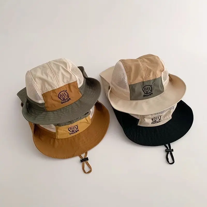 2026 Summer Kids Quick Dry Mesh Sun Hat Breathable Thin Wide Brim UV Protection Cap Boys Girls Outdoor Camping Lightweight Hat