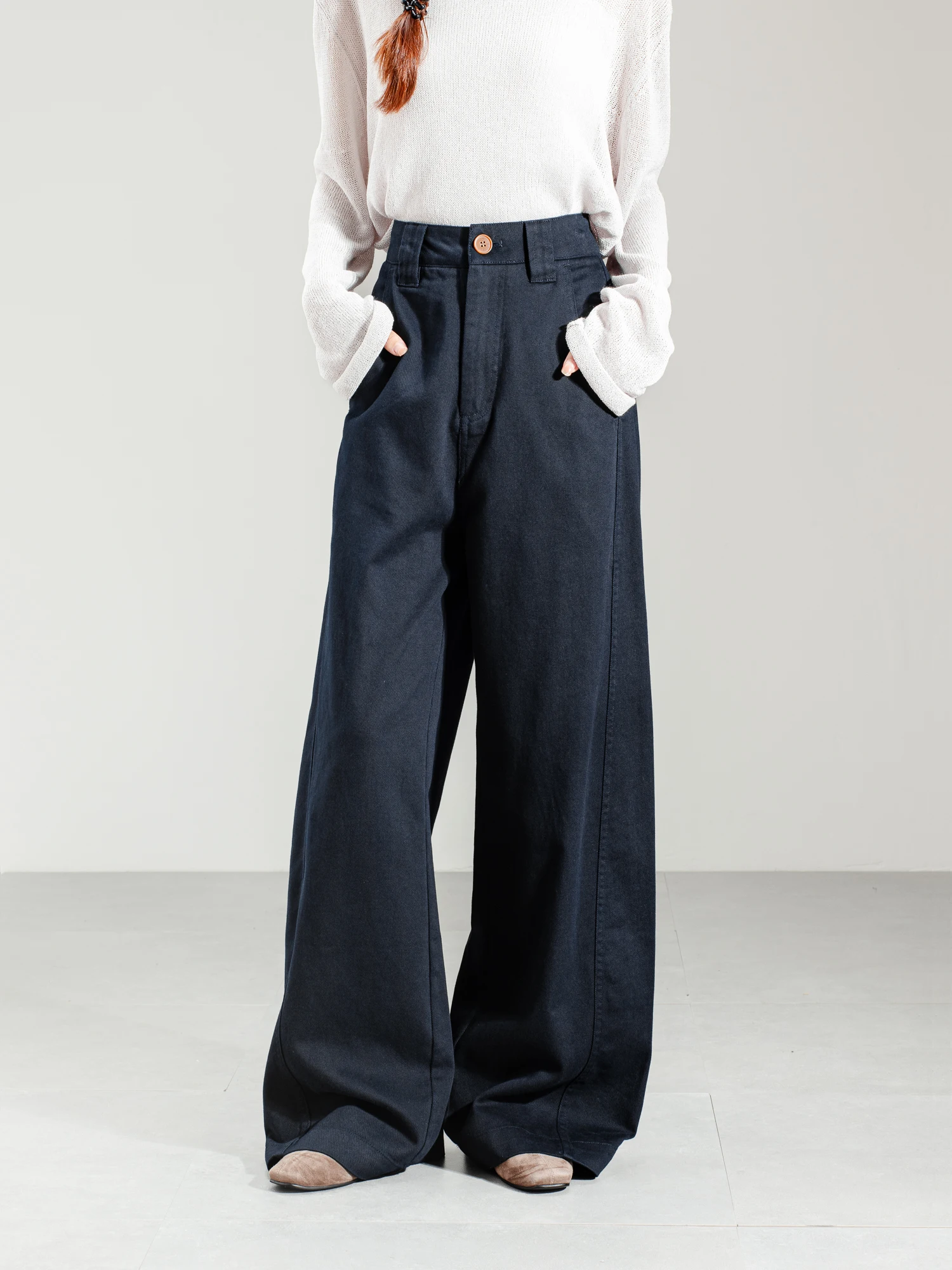 

Свободные женские повседневные брюки с высокой талией, весна-лето-осень k, синие брюки с ножом, прямые брюки-трубы