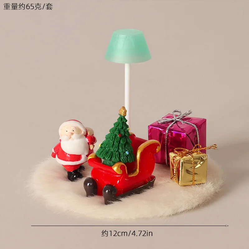 1:12 Dollhouse Christmas Mini Scene Kit, Santa Sleigh Xmas Tree Gift Box Lamp Model, DIY Micro Diorama Tabletop Decor