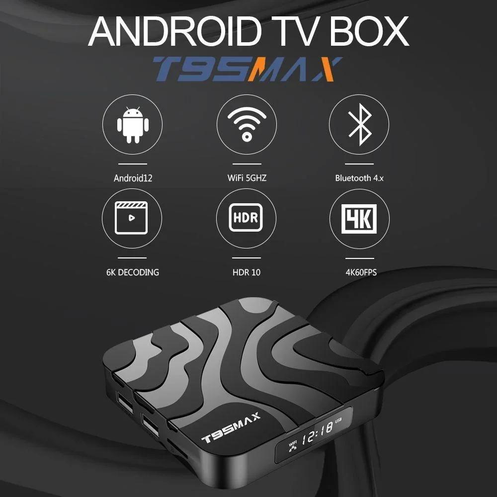 T95 MAX Android 12,0 Smart TV Box Wifi 6 6k 2,4g y 5g Bluetooth 4,0 4g16g 32gb 64gb Quad Core Set Top soporte reproductor de Google