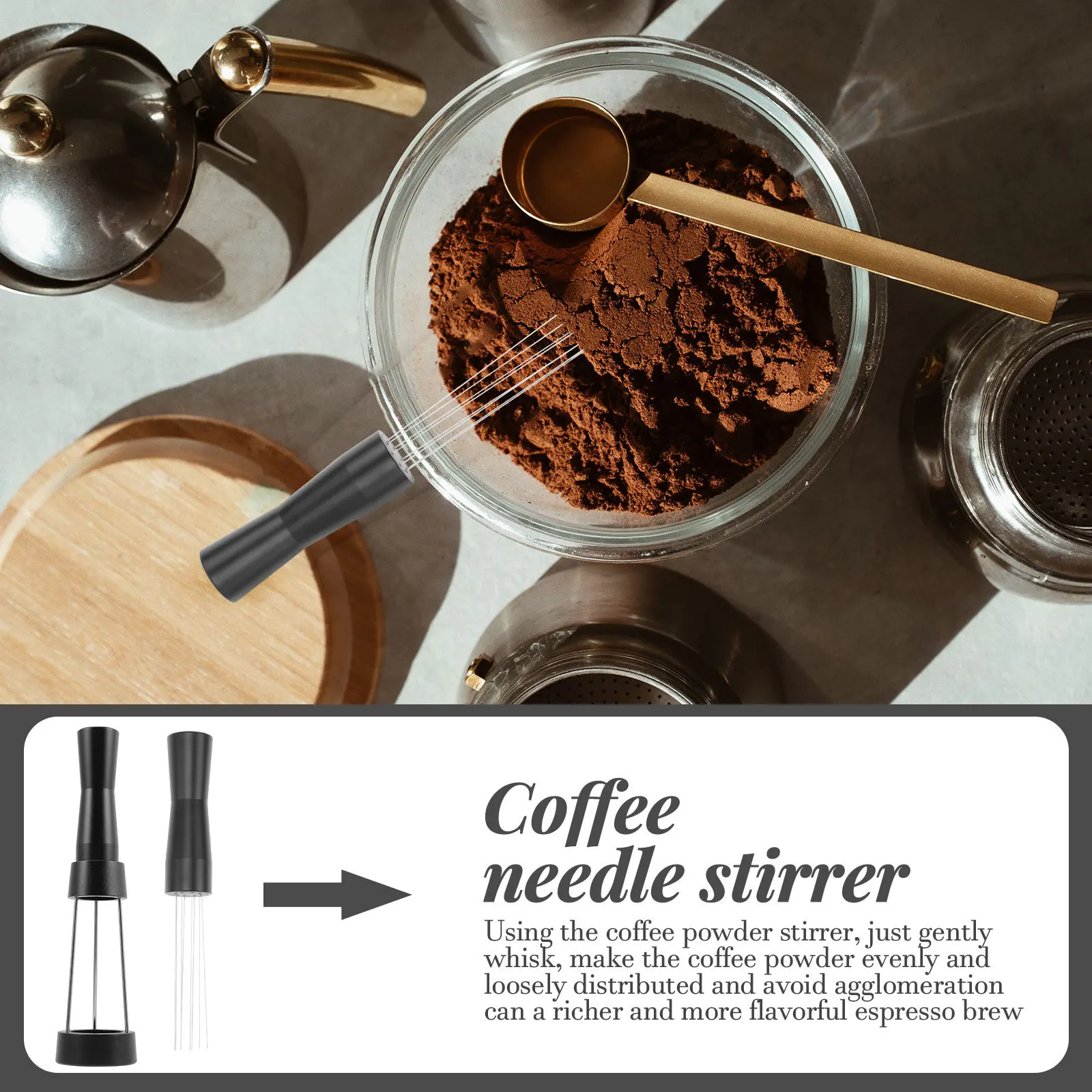 أداة تقليب مسحوق القهوة بالتساوي لأداة التحريك المصنوعة من الفولاذ المقاوم للصدأ القابلة لإعادة الاستخدام للإسبريسو - مثالية للمنزل والفندق،