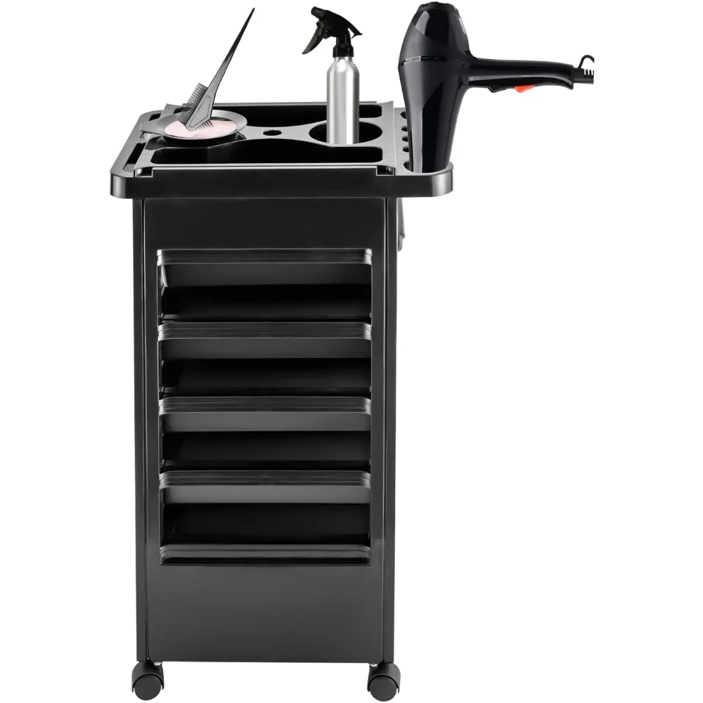 Hair Styling Salon Trolley Cart with 5 Drawers and Dryer Holder, Rolling Beauty Cart with Wheel, Mobile Storage Station