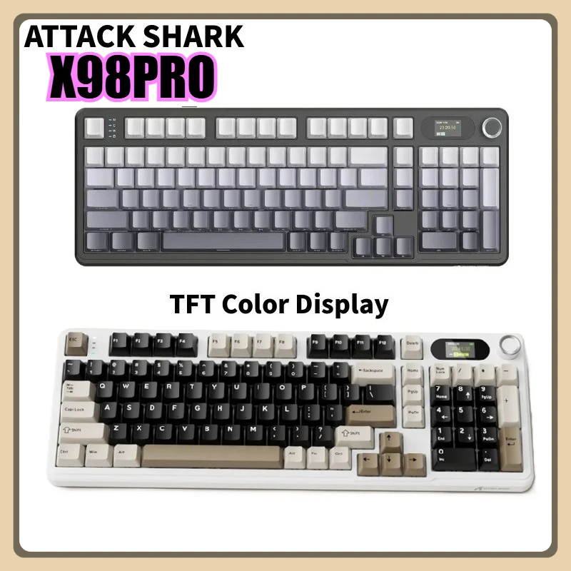 

Attack Shark X98PRO 3-Mode RGB Bluetooth Wireless Mechanical Keyboard Full Key Hot-Swappable TFT Color Display Rotary Keyboard