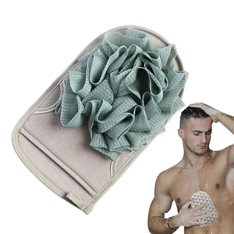 Shower Mitt Double-Sided Shower Wash Scrubber Reusable Bathroom Body Scrubber Fast Drying Loofah Gloves Exfoliate Dead Skin