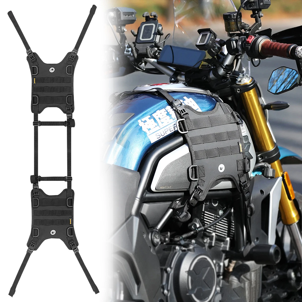 

Motorcycle Tank Side Hanging System Motor Fuel Tank Side Bag Mount Base Motorbike Vest With MOLLE System Front Bag Mounting Base