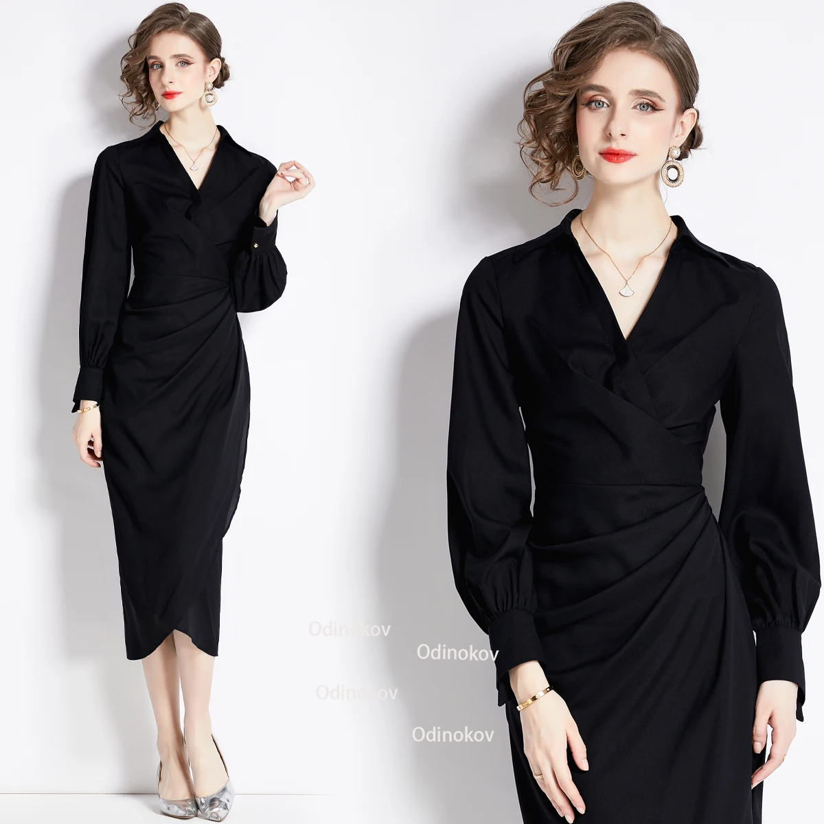 2024 Spring/summer New Lapel Shirt Waist Slimming Skirt Woman Black Dress Vestidos De Mujer robe