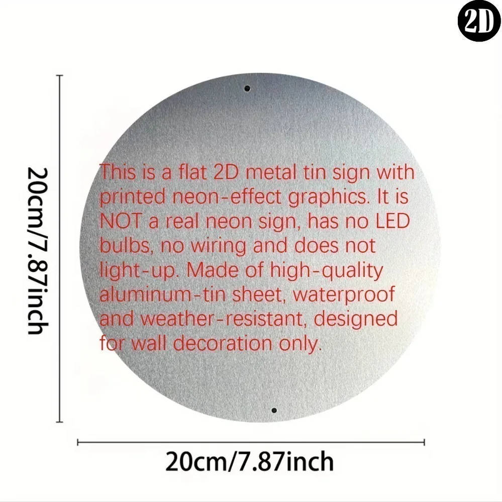 Round Metal Tin Sign Red Border Live Music Fake Neon Wall Decor, Non LED 2D Flat Metal Plaque For Bar KTV Pub view 2