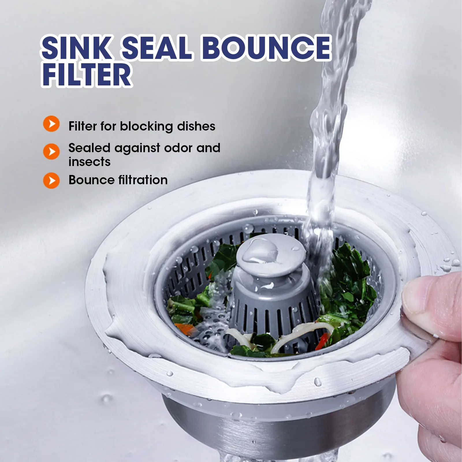 

Kitchen Sink Odor Filter Press-Type Sink Seal Filter Plated Sink Strainer Drain Stopping Blockage Bouncing Core Leak-Proof Plug