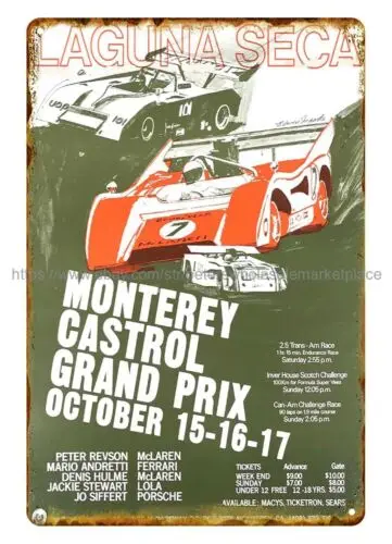 1971 Laguna Seca Monterey Castrol  car auto racing metal tin sign