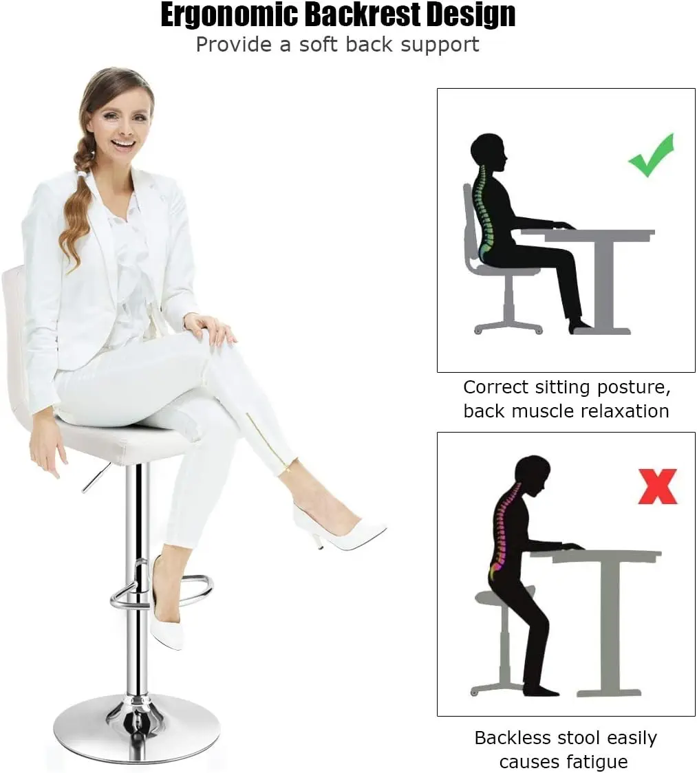 Барный стул COSTWAY, современные вращающиеся Регулируемые вертикальные барные стулья с спинкой, квадратный барный стул без подлокотников