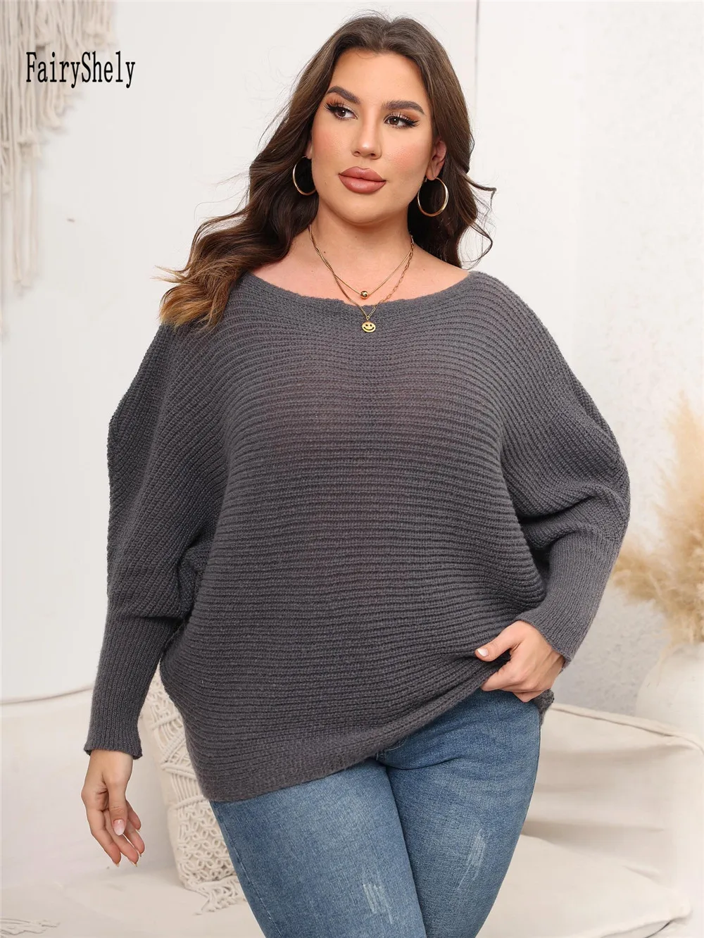 2024 Batwing Sleeve Plus Size Sweater Women Winter O-Neck Large Pullover Ladies Loose Oversize Jumper Big Jerseys Curvy Knitwear