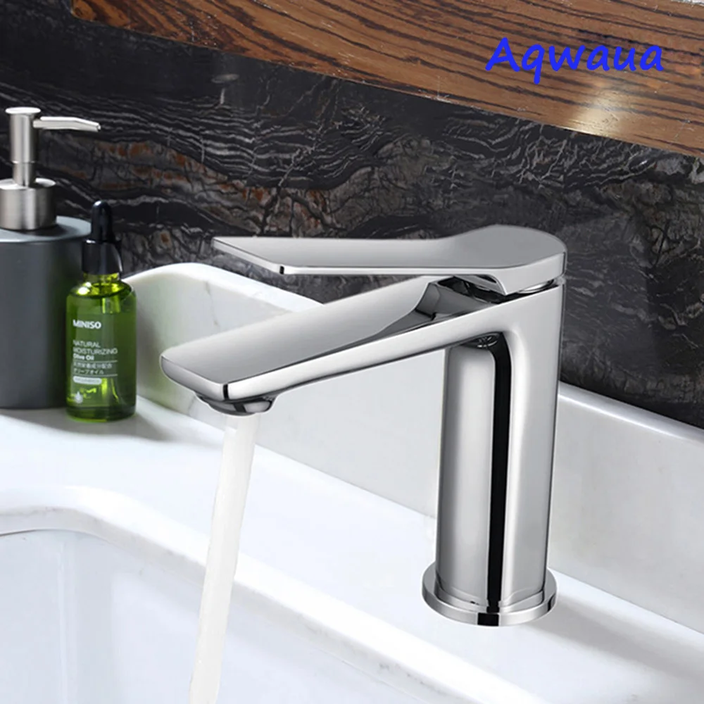 

Aqwaua Polished Chrome Bathroom Faucet Mixer Brass Body Hot Cold Water Tap Attachment Crane Basin Accessories Bag