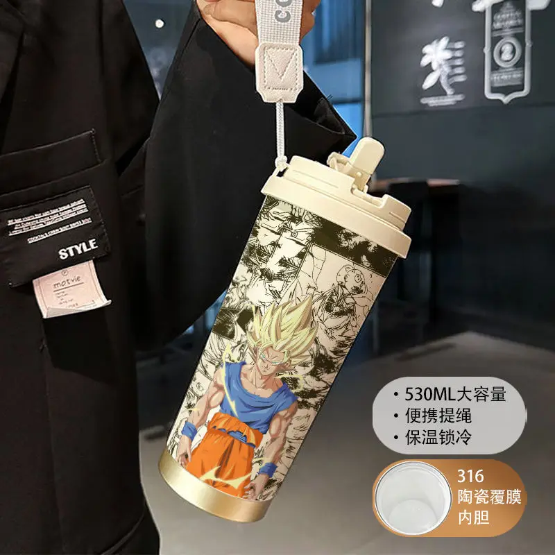 Dragon Ball Wukongs neue Thermoskanne, Kaffeetasse aus Edelstahl, neue einfache Tasse, rotierendes Doppeltrinken mit Umhängeband