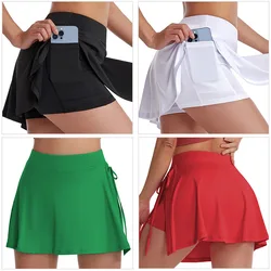 2 Layers Tennis Short Skirt Tie Bow Sexy Women Sports Skort Breathable Dry Fit Exercise Golf Tights Bottom Gym Running Sweatpant