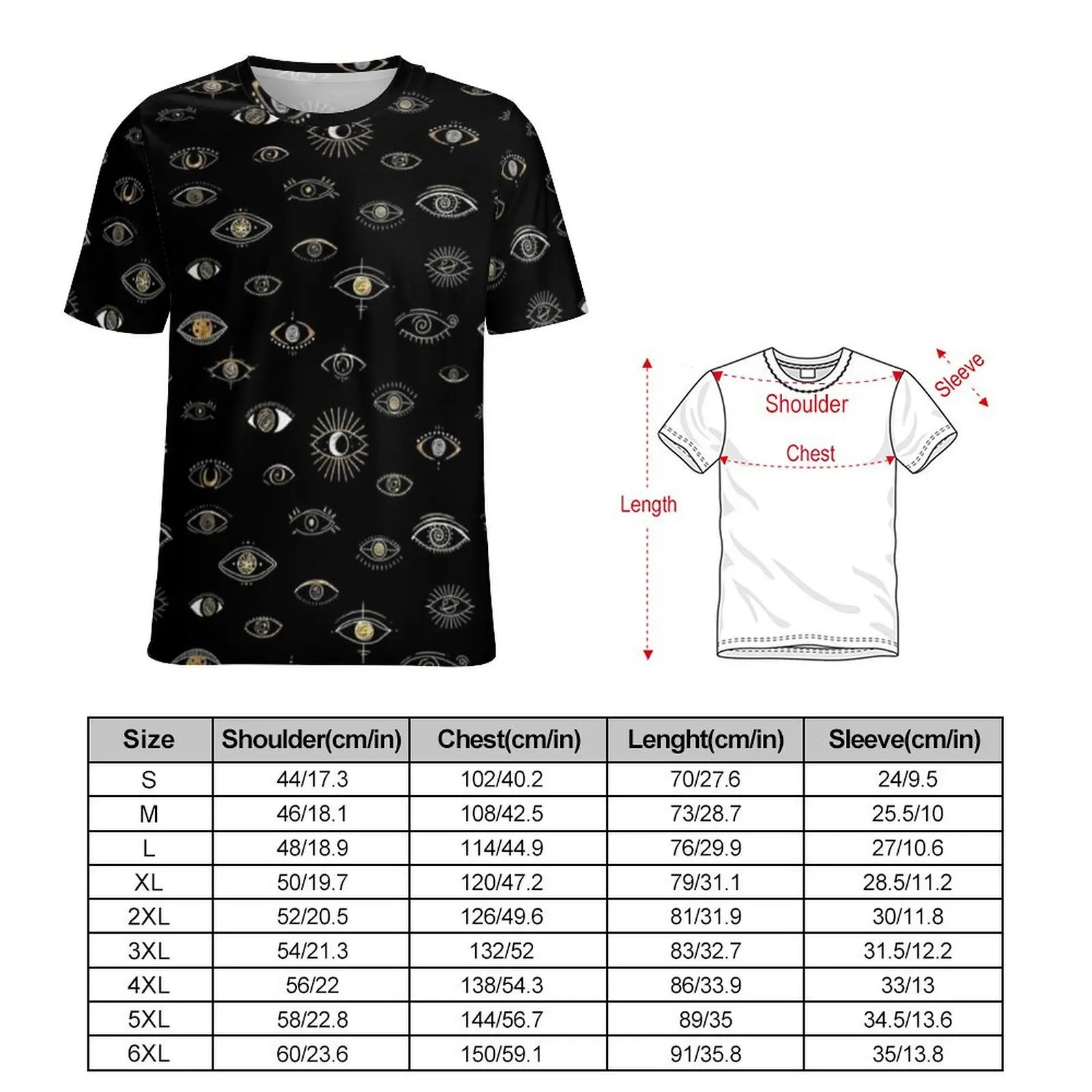 Plus Size T-Shirt Beach Mystic Eyes Night T Shirts Evil Eys Moon Sun Planets Classic O Neck Tshirt Male Fashion Graphic Clothes
