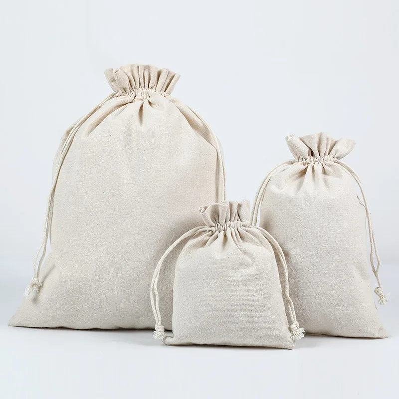 5 Sizes Cotton Linen Cloth Drawstring Bags Food Candy Tea Storage Bags Organizer Kitchen  Jewelry Packing Pouch Wholesale