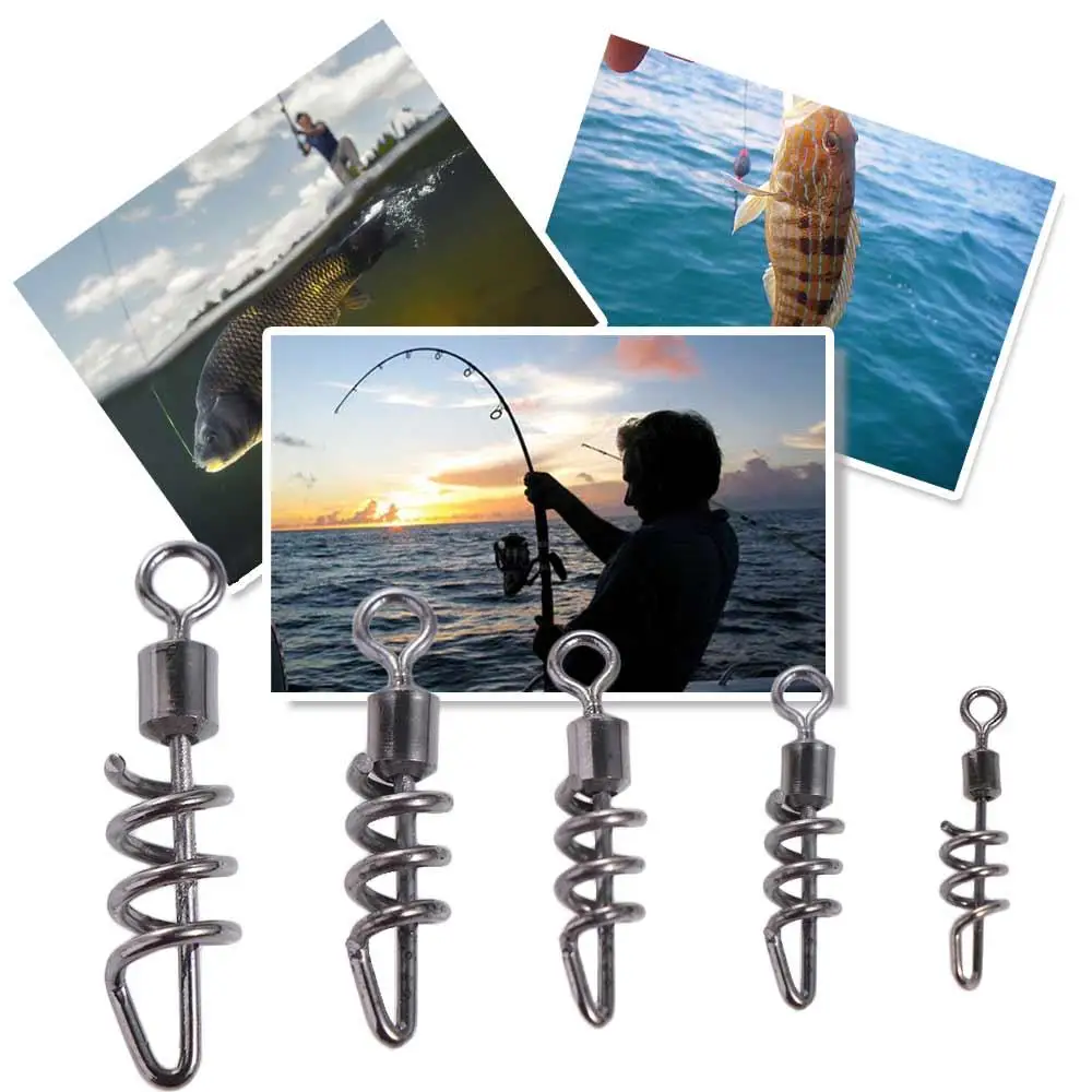 20PCS with Screwed Snap Fishing Rolling Swivel Stainless Steel Flexible Rotation Snap Change Connector