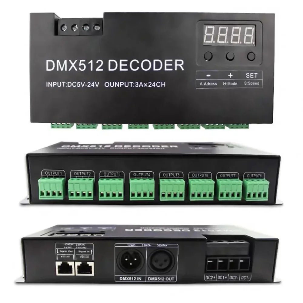 Imagem -02 - Decodificador Digital 24ch Rgb Dmx512 Canais Rgb Rgbw Dmx512 30ch Rgb Dmx Decodificador Dmx512 Controlador Dc1224v para Tira de Led