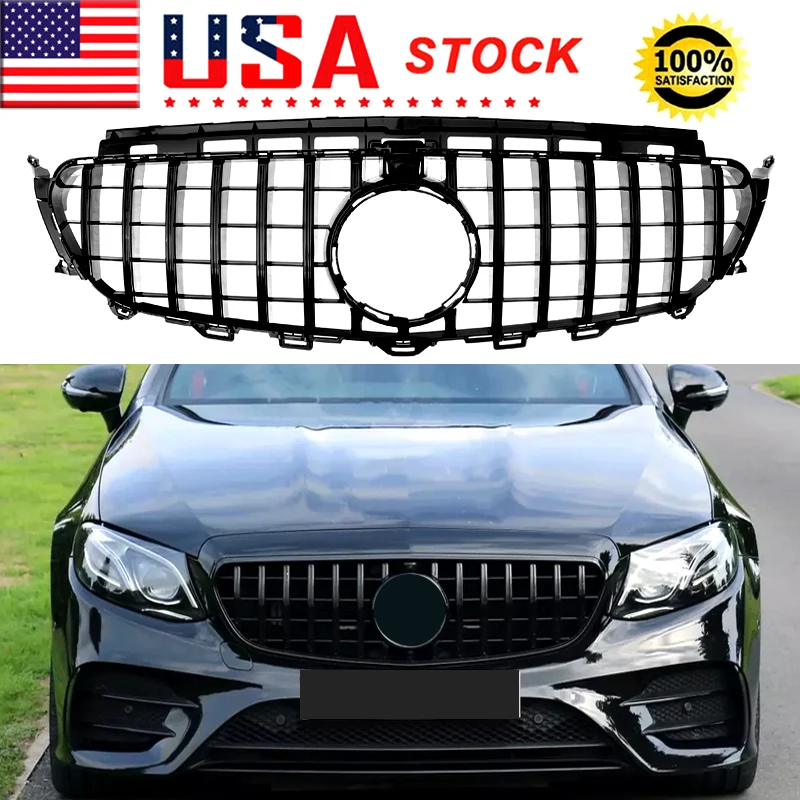 

Magickit Racing Grills For Mercedes Benz W213 E-Class E300 E450 2016-2020 GT R Style Front Bumper Grille Gloss Black