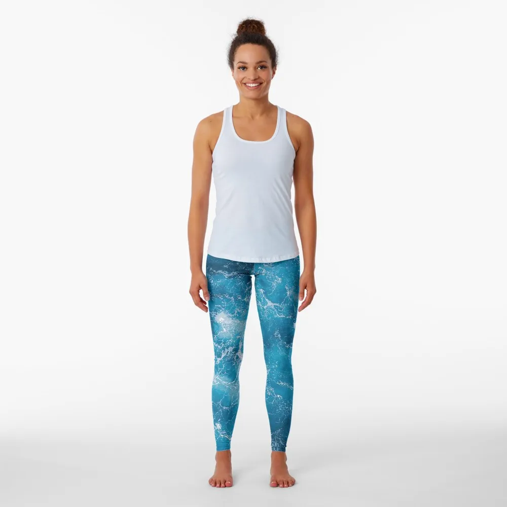 Blue Ocean Waves Sports Leggings para mulheres, Gym Fitness Leggings, Push Up Leggings para mulheres, Ginásio