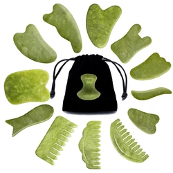 Natural Gua Sha Jade Stone For Face Guasha Massage Tools Body Acupuncture Stick Beauty Gouache Scraper With Black Velvet Bag