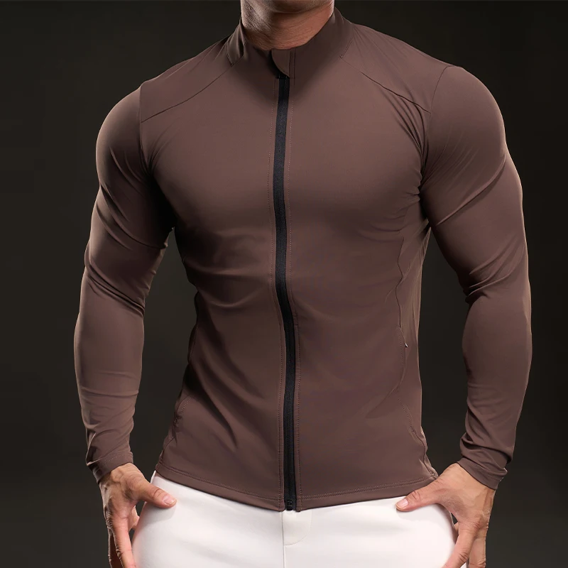 

Comfortable Quick-dry Men Run Breathable Casual Versatile Top Retro Solid Fashion-fit Sports Jacket Close-fitting Skin-friendly