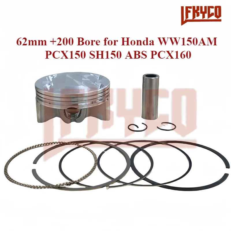 

Motorcycle Cylinder Accessory 62mm +200 Bore Piston Rings Kit for Honda WW150AM PCX150 SH150 ABS PCX160 160CC Motor Engine Parts