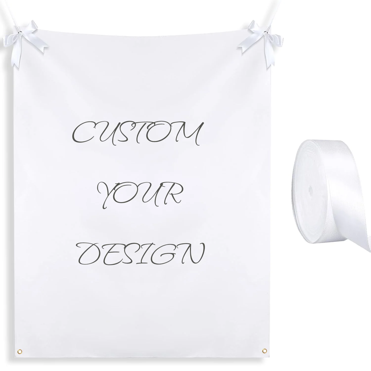 

2D FLAT 1pc Custom Polyester Banner, with 4 Holes and Ribbons, Easy to Hanging for Wedding Party Car Vehicle Photo Booth Decor