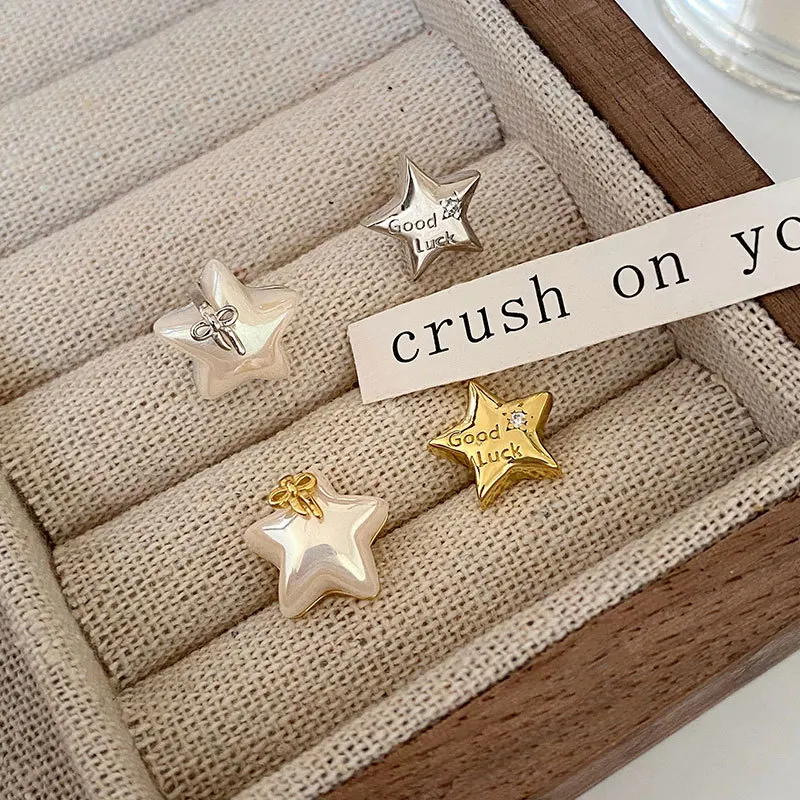 Creative Asymmetric Shell Star Stud Earrings Women 925 Sterling Silver Lucky Bow Light Luxury Charm Jewelry