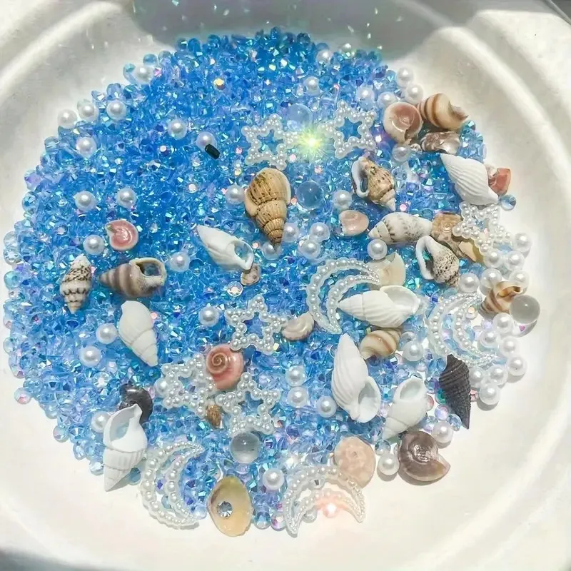 30g Ocean-Themed Epoxy Resin Filling - Star, Moon, Shell Shapes, Blue & Purple Shells, Crabs, Starfish, and Sparkling Decoration