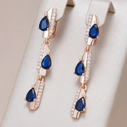 Kinel Full Blue Natural Zircon Geometry Long Dangle Earrings For Women Fashion 585 Rose Gold Color High Quality Daily Jewelry